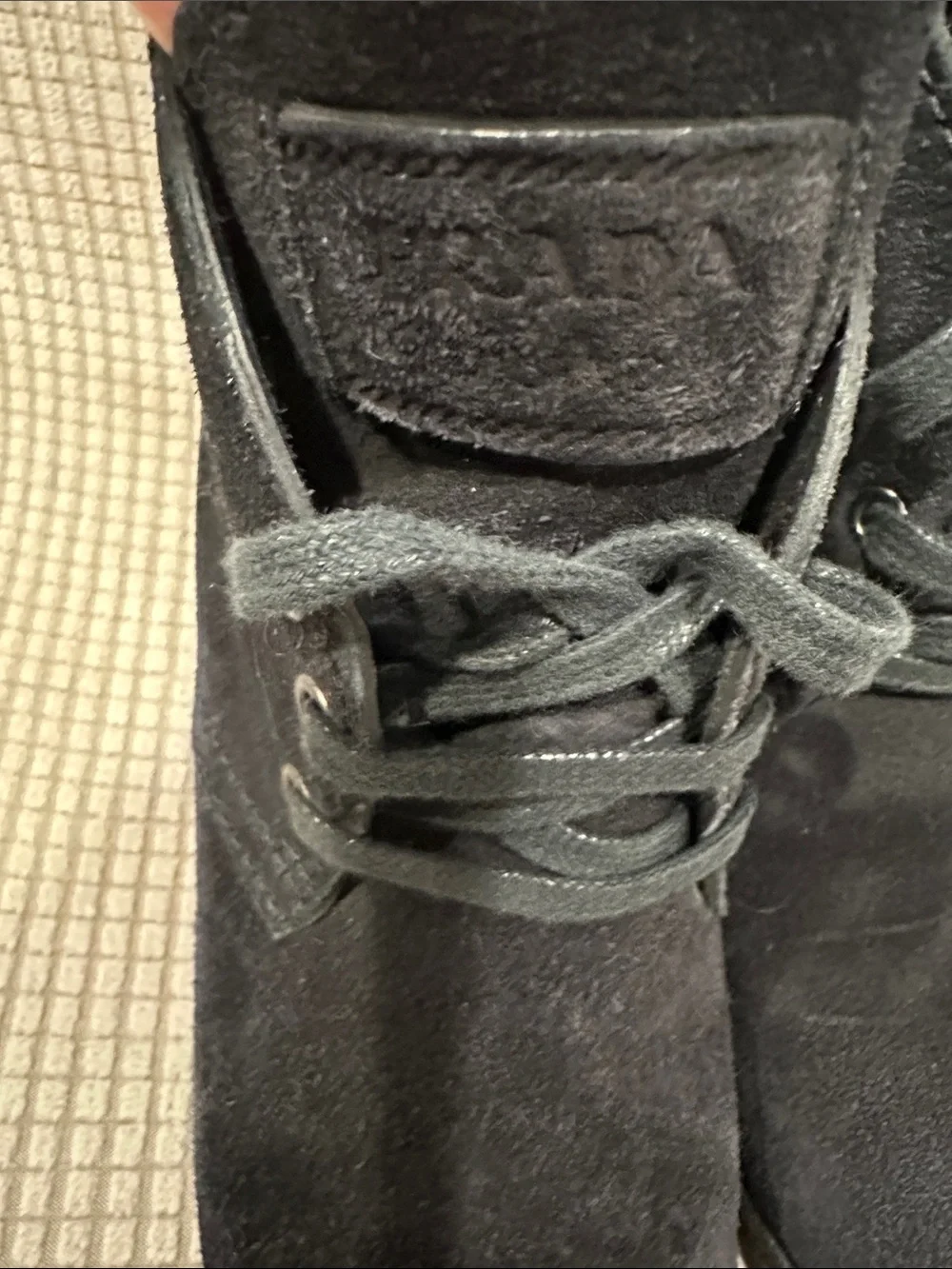 Y2K Prada sport women’s 6 Black Suede wedge lace up Booties.